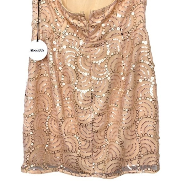 About Us Revolve Jane Sequin Mini Dress Disco Gatsby Gold Glamour Peach NWT - Picture 8 of 16